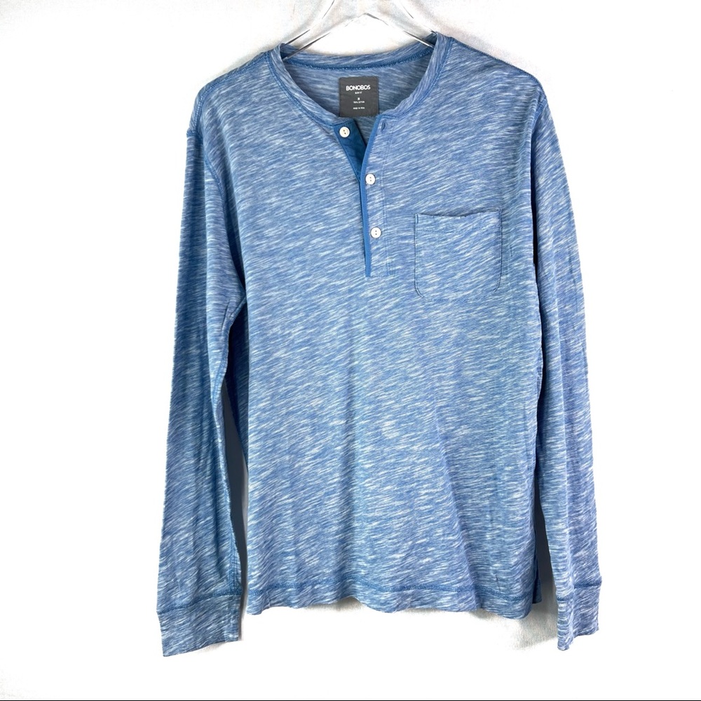Bonobos Light Blue Space Dye Long Sleeve Henley Pocket Tee Slim Fit Medium